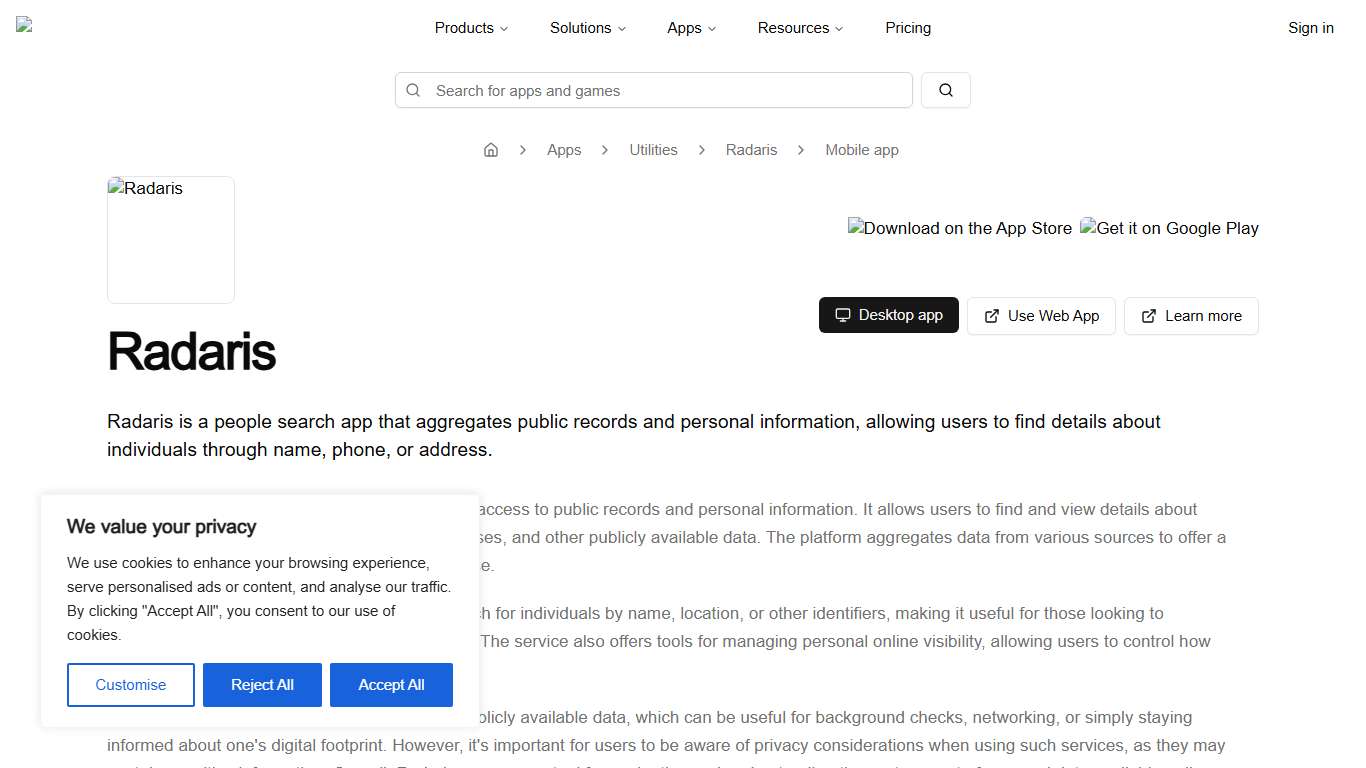 Radaris - Mobile App for Android, iOS, iPadOS - WebCatalog