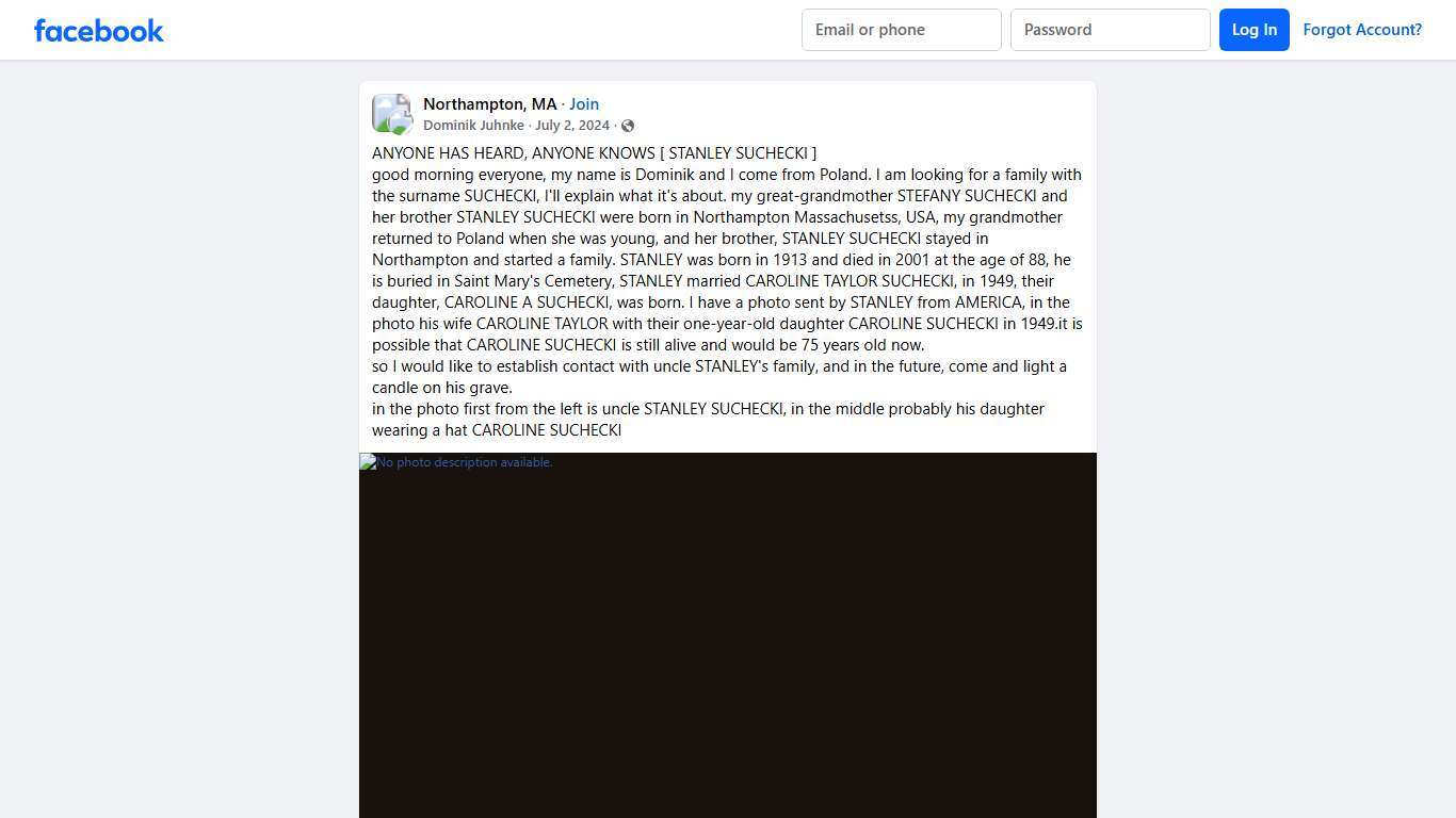 Northampton, MA ANYONE HAS HEARD, ANYONE KNOWS [ STANLEY SUCHECKI ] Facebook