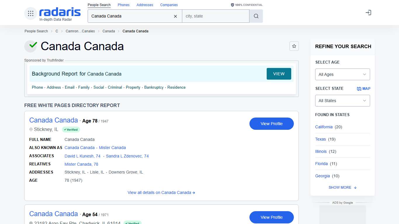 Canada Canada - Age, Phone Number, Contact, Address Info, Public Records Radaris